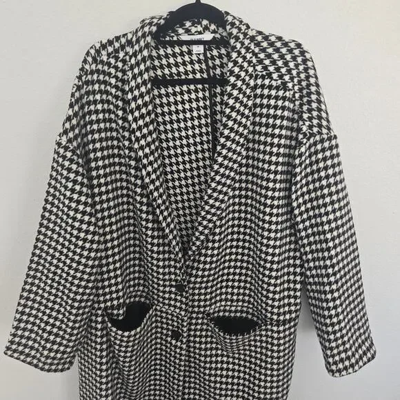 Old Navy Women's 3X Black & White Houndstooth Overcoat Button Up Long Cardigan - Picture 2 of 7